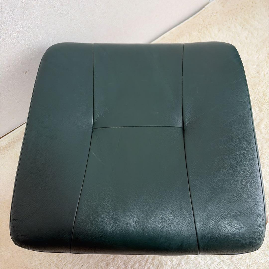 カリモク オットマン スツール 本革 木製脚 グリーン - メルカリ