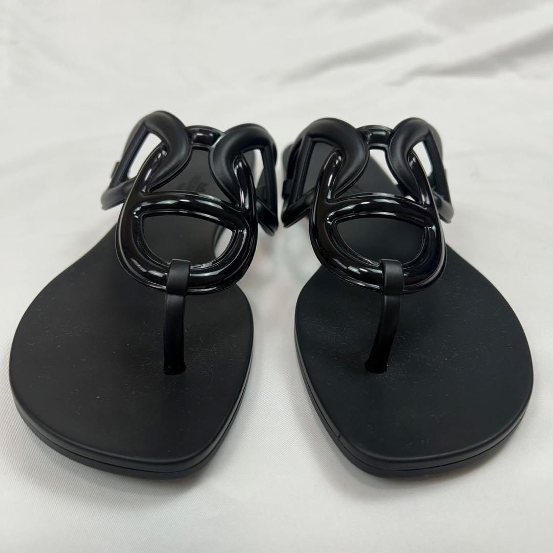 J85 新品未使用 25.0cm エルメス サンダル ブラック レディース