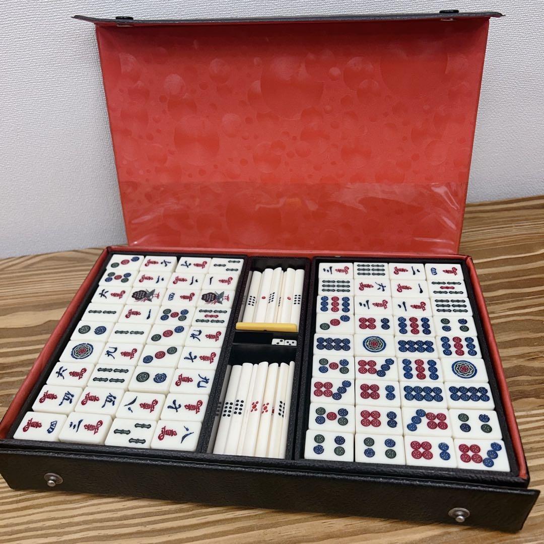 麻雀牌セット レトロケース入り 点棒・サイコロ付き ヴィンテージ