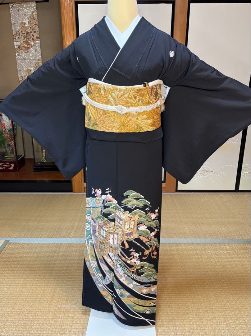 正絹豪華作家物黒留袖5点フルセット 黒留袖 袋帯 帯締め帯揚げ 末広