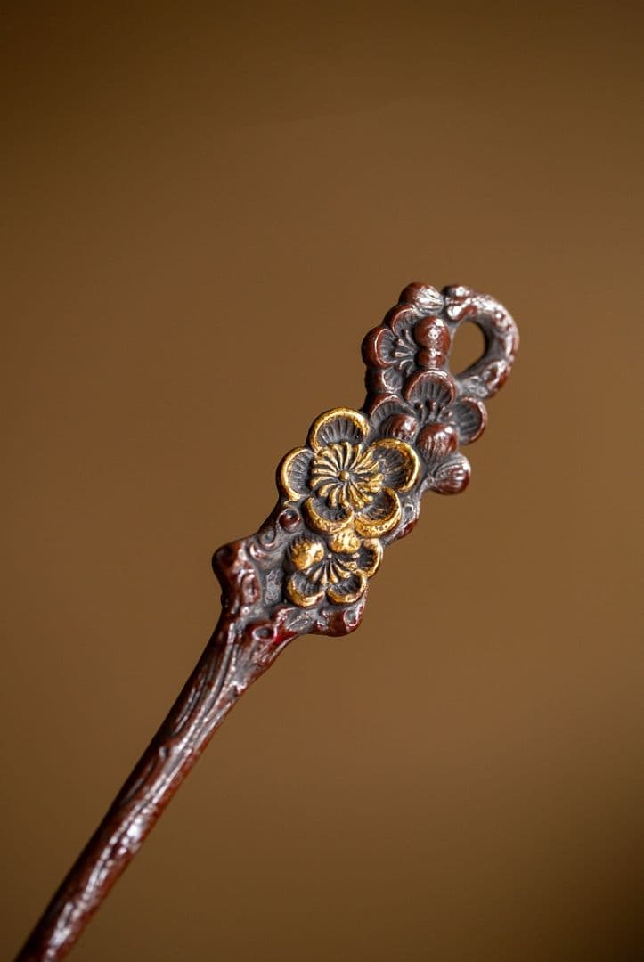 梅の花の手浮彫り茶則 茶杓 新品未使用 茶道具