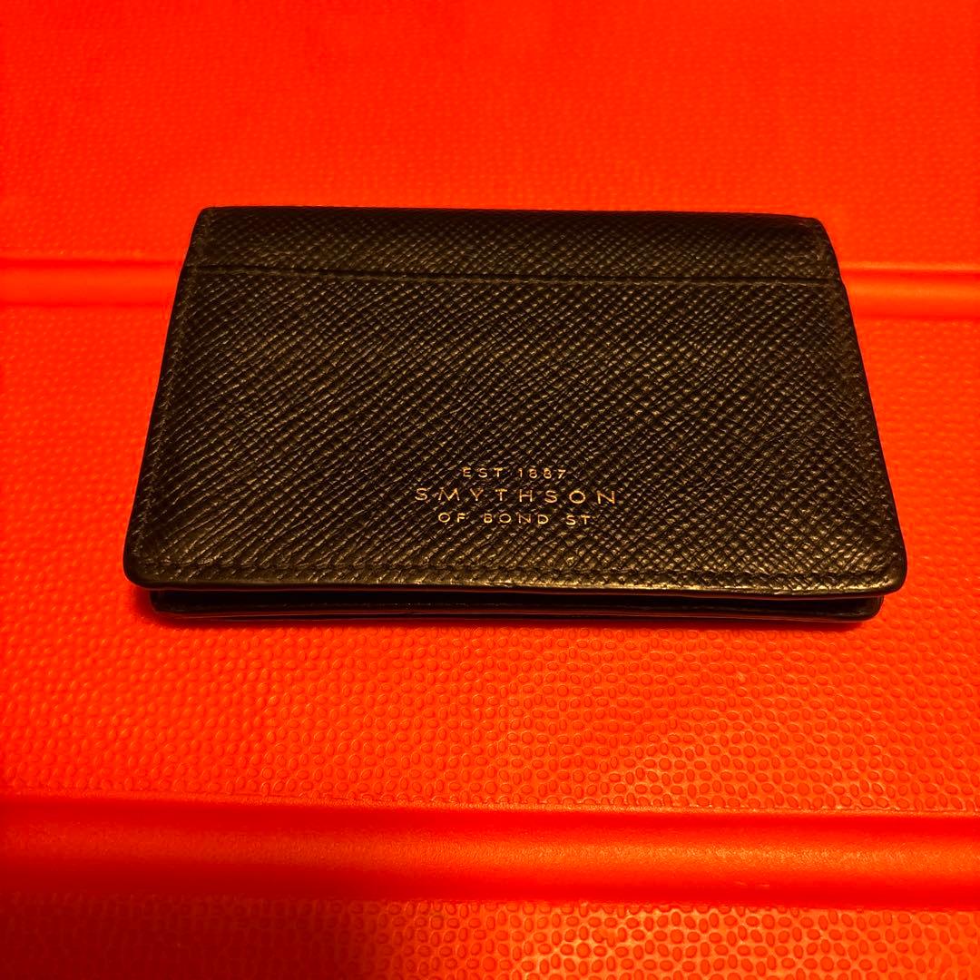 SMYTHSON ブラックレザー名刺入れスマイソン カードケース ロゴ 名刺