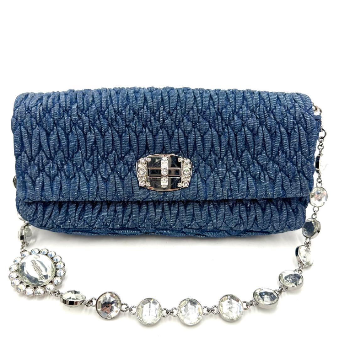 極美品 miumiuミュウミュウ デニム クリスタル ハンド ショルダー