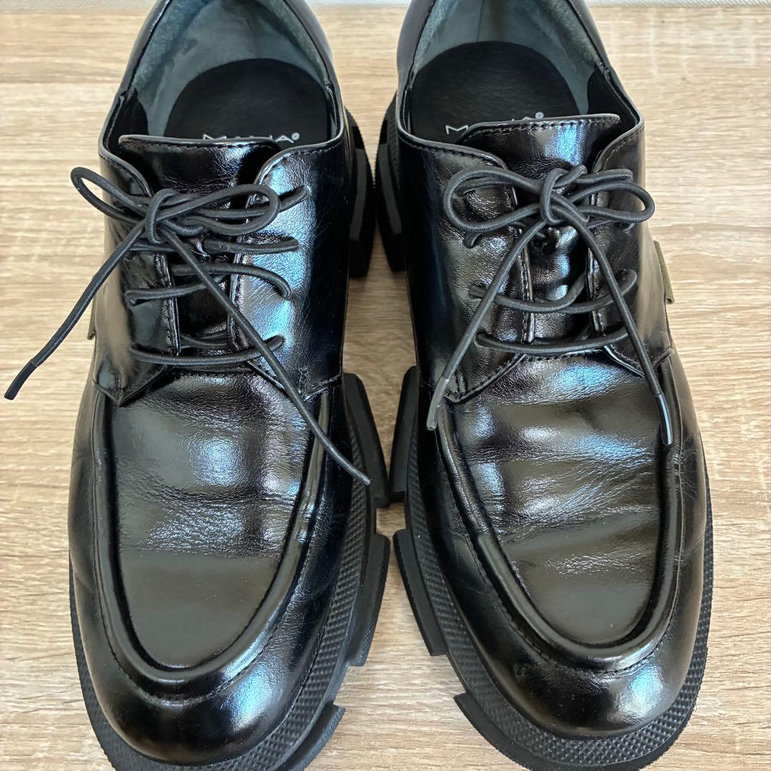 MANA マナ 23.5cm レースアップ ローファー 厚底 ブラック