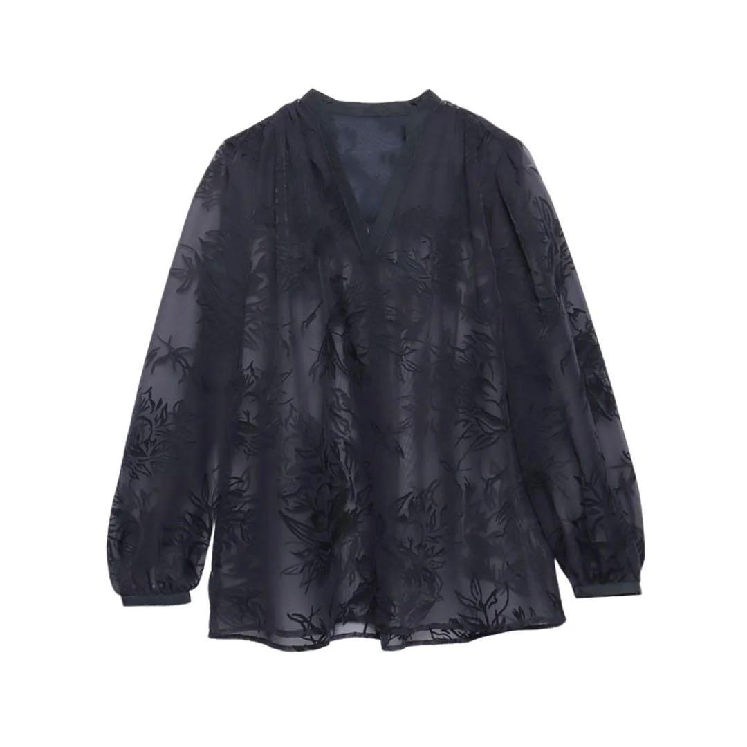 スキッパーネックオパールブラウス ネイビー アニュアンス - メルカリ