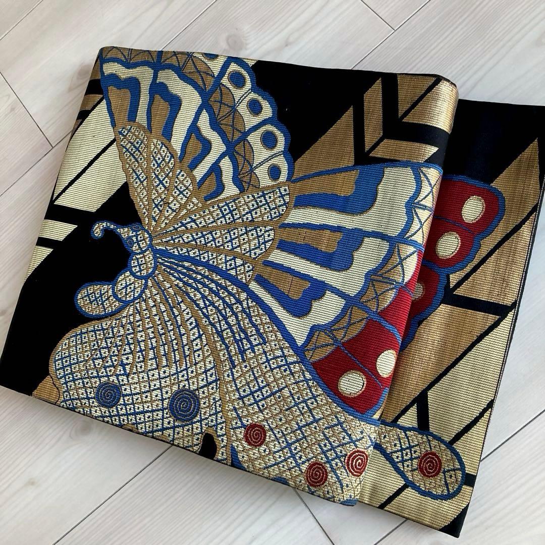 アンティーク京袋帯　蝶々の織り出し　大正ロマン　上質　正絹　No.2-26