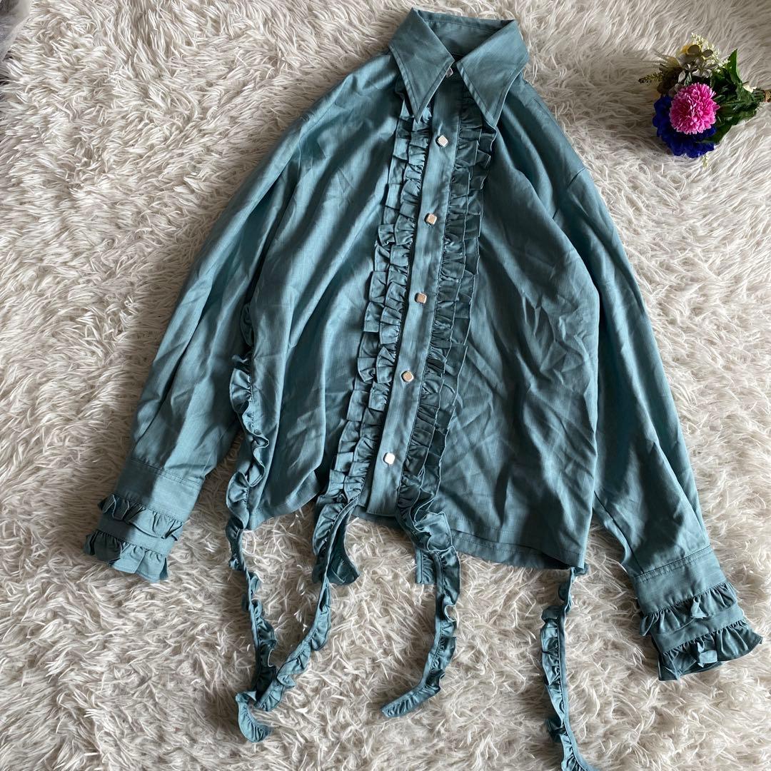 ばぶるす様専用seyto サイズ1 ロングフリルビックカラーシャツ ブルー