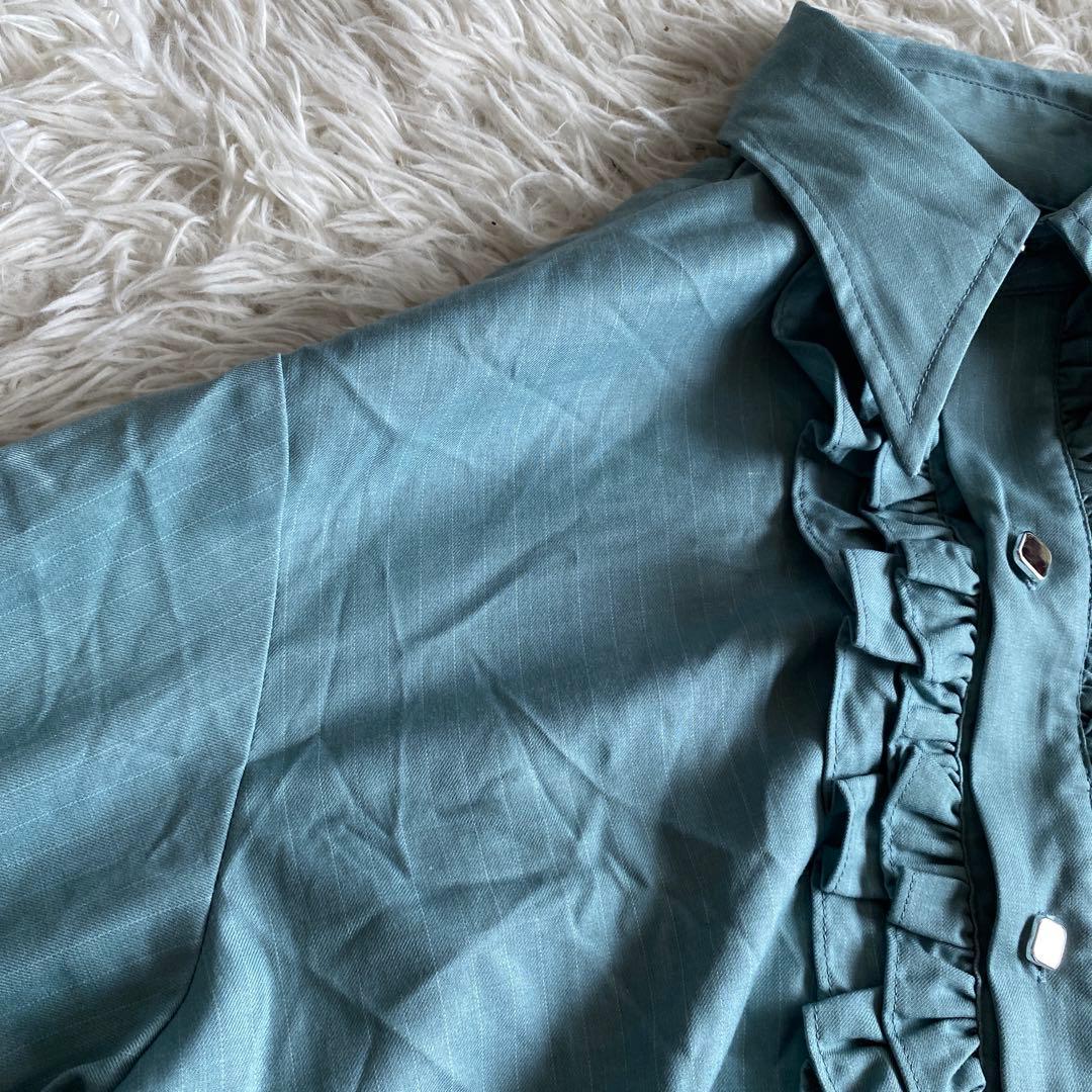 ばぶるす様専用seyto サイズ1 ロングフリルビックカラーシャツ ブルー