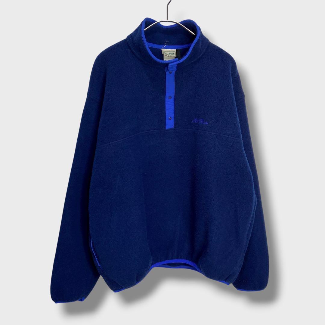 L.L.Bean☆ハーフスナップフリース☆90s☆筆記体ロゴ☆紺☆L相当