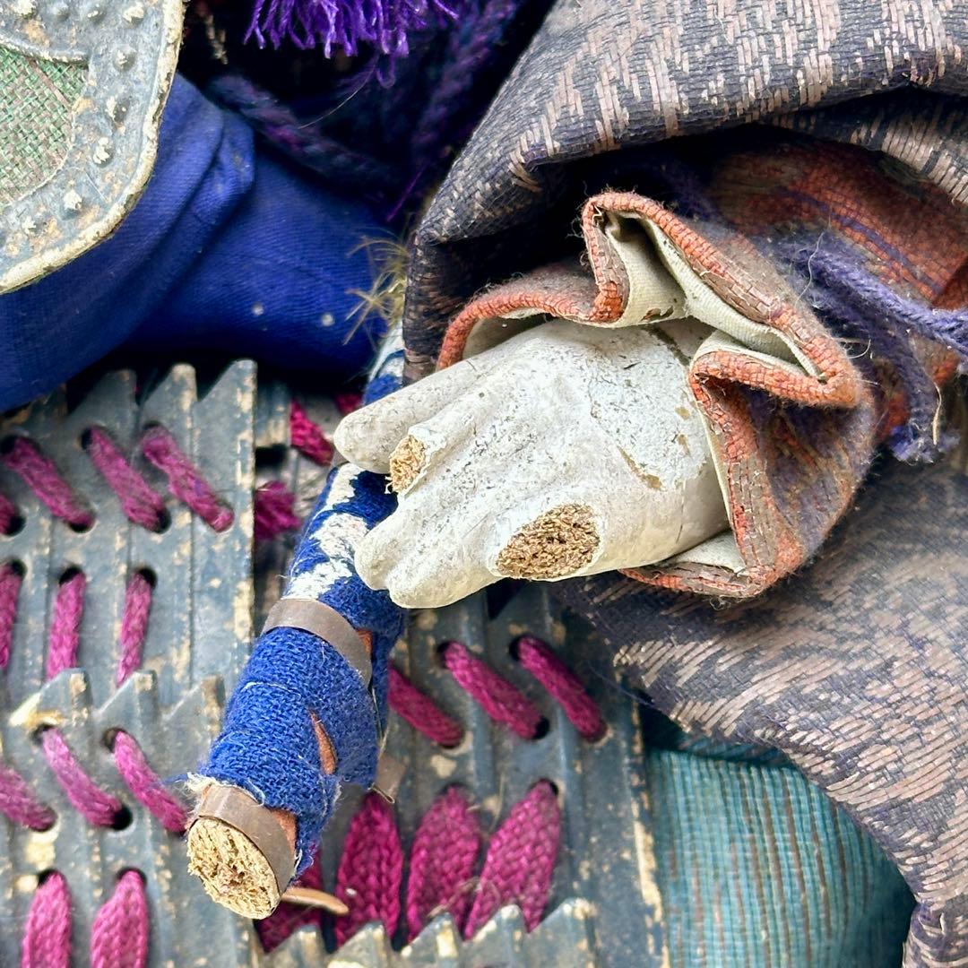 江戸〜明治時代 武者人形 鎧武者座り人形 高さ約32cm 古美術・骨董