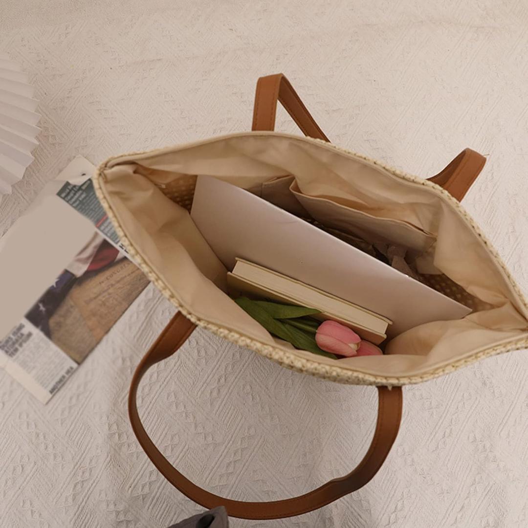 ストローバック ベージュ トートバッグ 大容量 トートバッグ 大容量