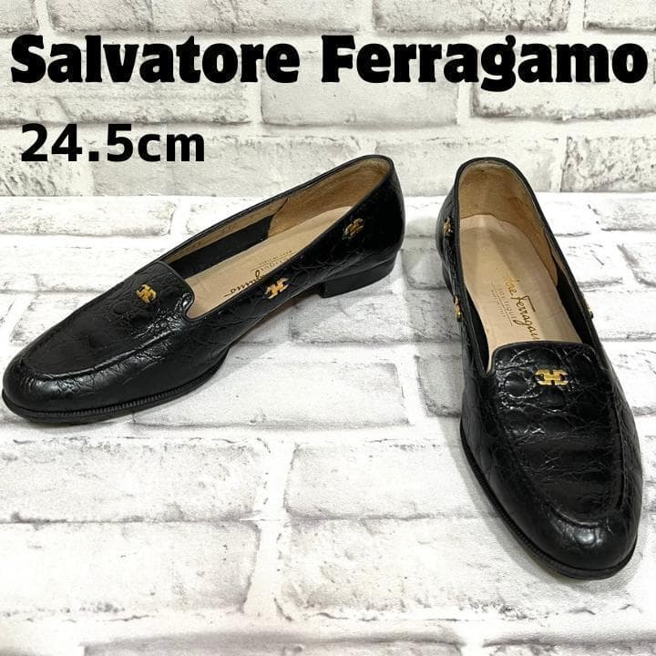 Salvatore Ferragamo フェラガモ黒クロコ ローファー