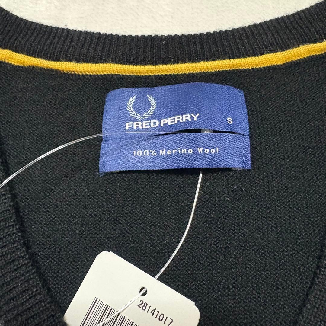 未着用 フレッドペリー メリノウール ニット アーガイル 黒色 月桂樹