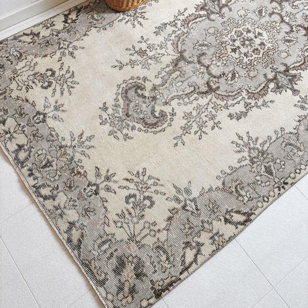 トルコ ヴィンテージラグ グレー メダリオン