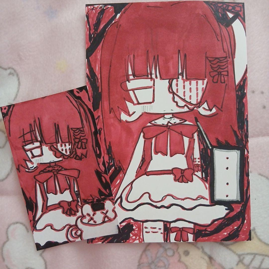 ハンドメイドイラスト 萌え絵 手描きイラスト 原画 ピンク 可愛い