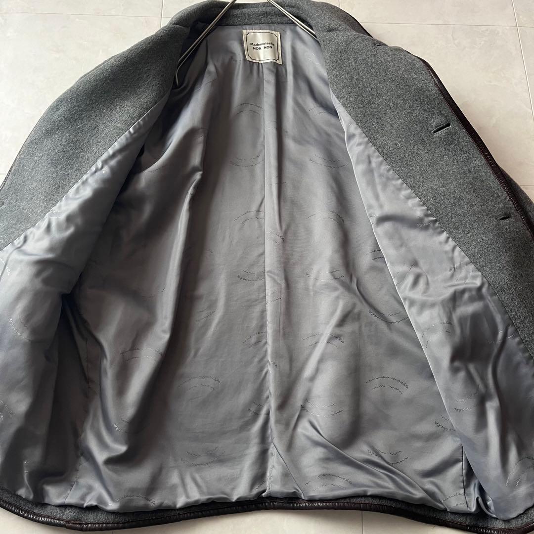 マドモアゼルノンノン ウールコートジャケット くるみボタン グレー