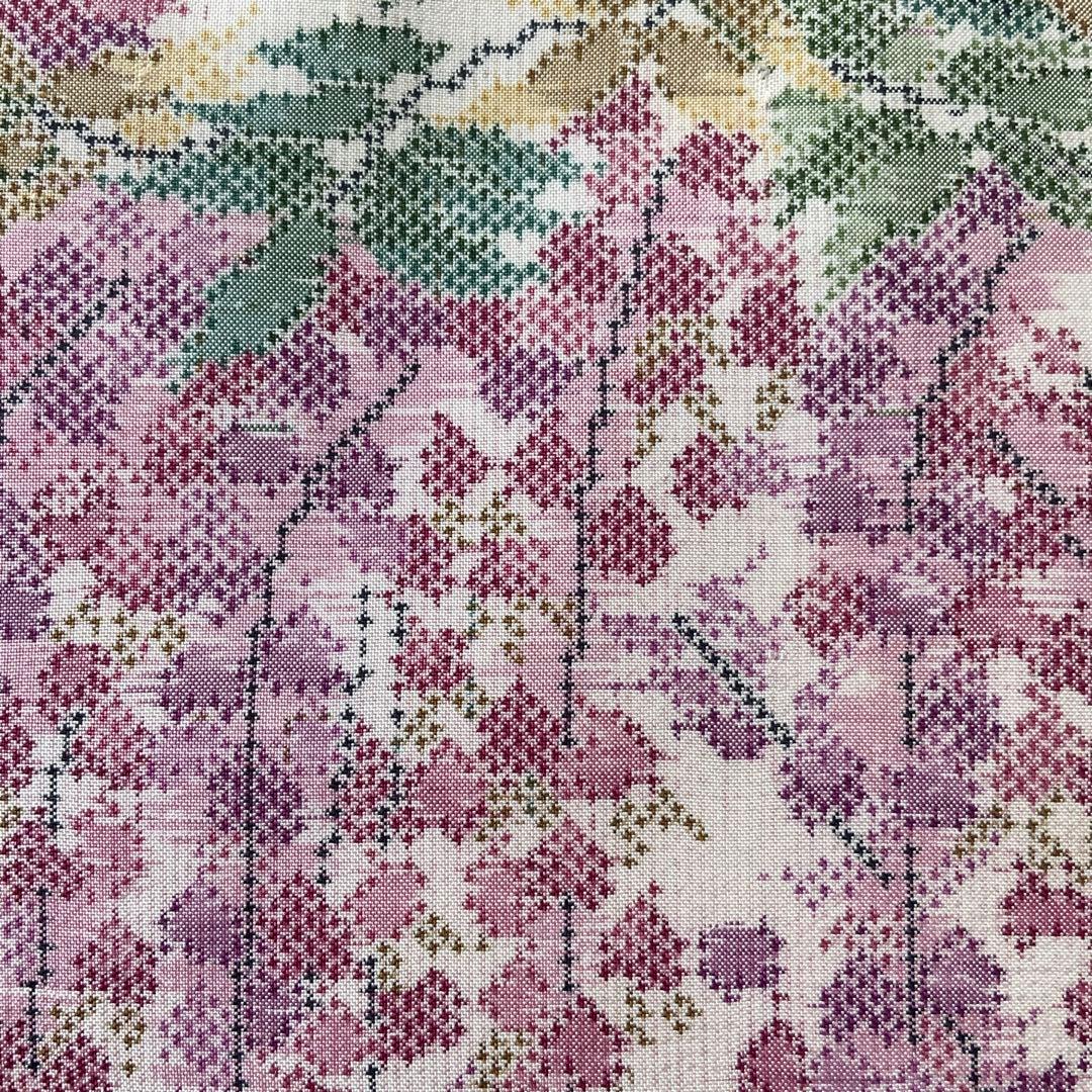 大島紬 満開の藤の花 リメイク 胡桃皮ハンドルバッグ