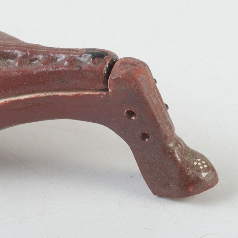 茶道具 横山朝陽作 陶器製 呉須絵 琵琶香合 干支巳 共箱 V 9346