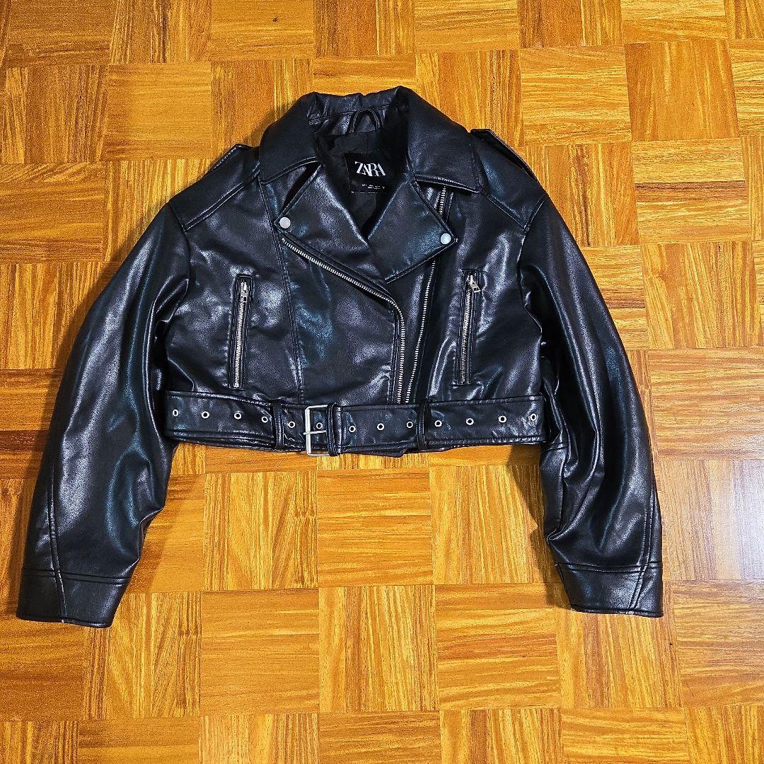 ZARA ザラ フェイクレザークロップド ライダース ジャケット 黒 L