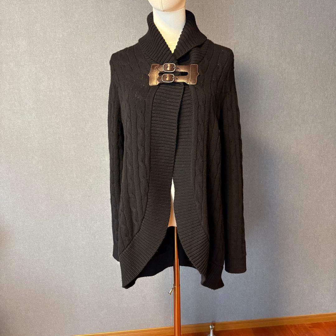 ラルフローレン カシミヤ混 ロングカーディガン ケーブルニット 黒 M