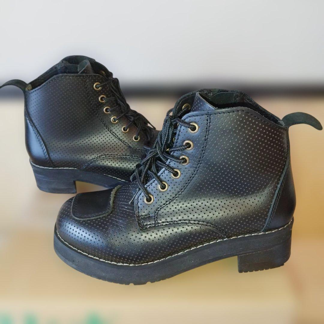 【厚底】ワイルドウイング スワロー 23.5cm 本革 バイクブーツ 黒