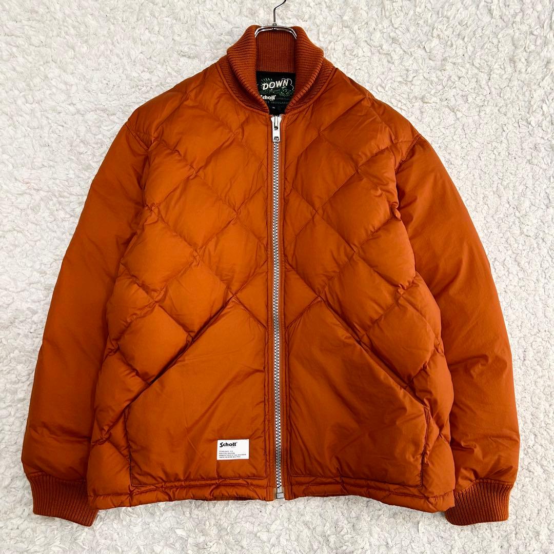 Schott キルティング軽量ダウン XL オレンジ 撥水 - メルカリ