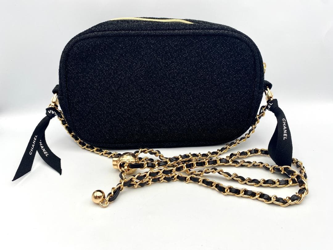 新品 未使用 CHANEL シャネル ノベルティ ポーチ 黒 リボン チェーン付