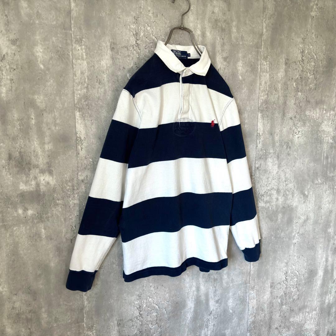 最高デザイン！】90's ラルフローレン ラガーシャツ 太ボーダー 刺繍