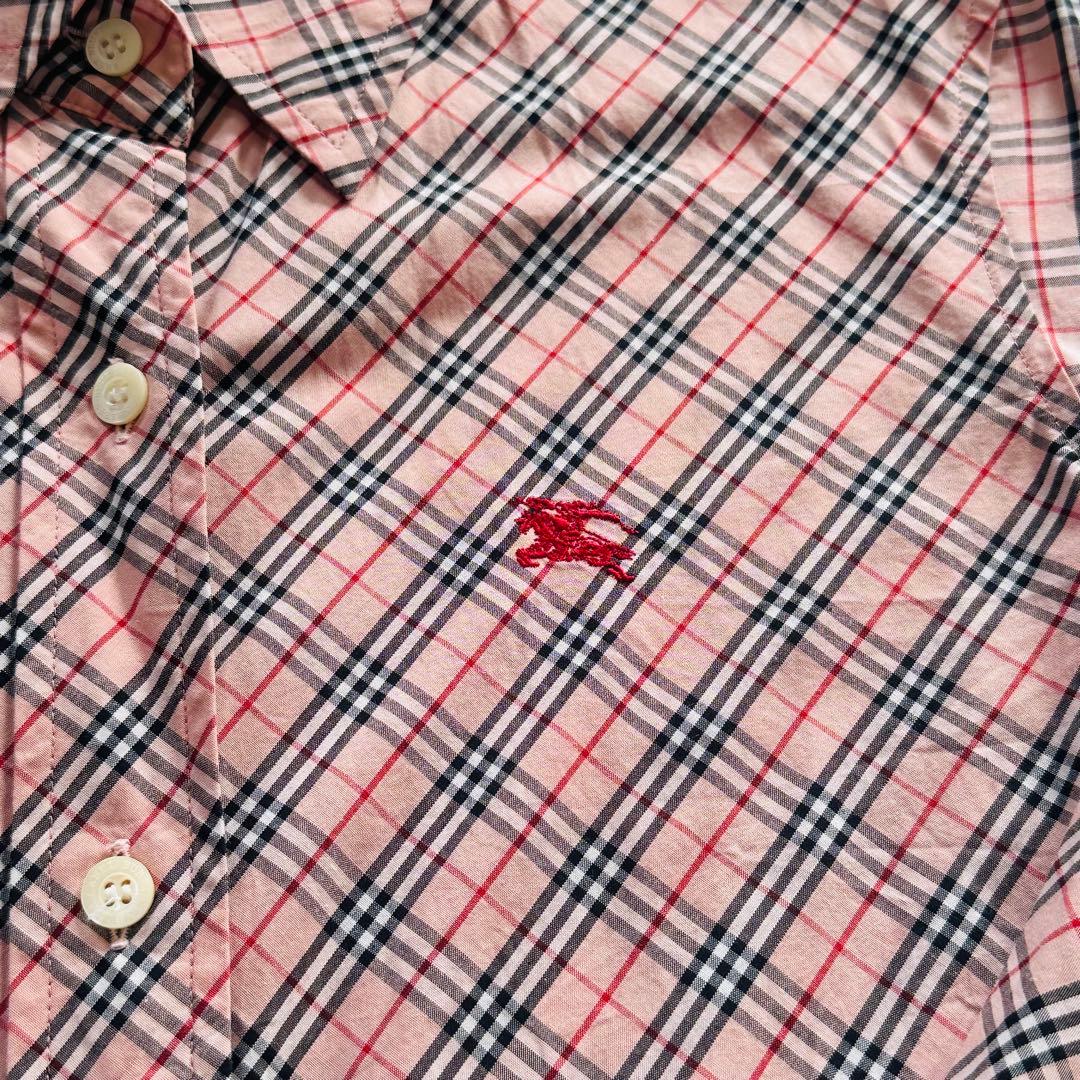 バーバリー 美品 ノバチェック シャツ ブラウス 希少 長袖 刺繍 ピンク