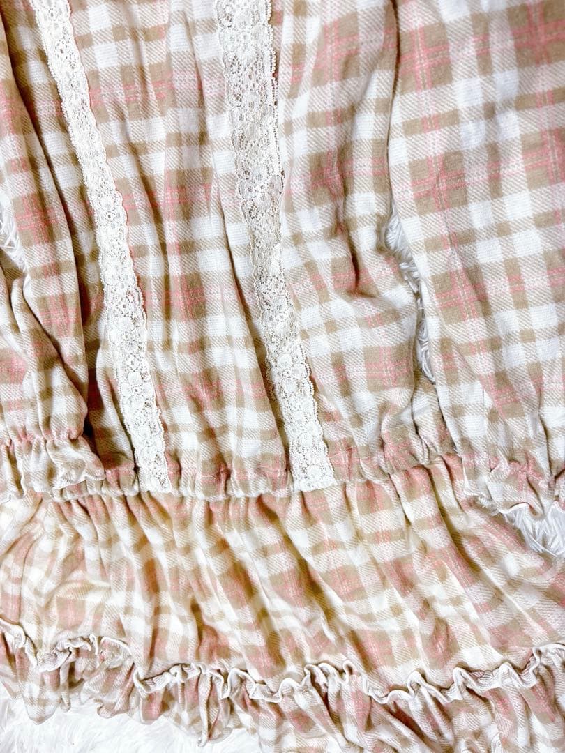 00s 希少 LIZLISA♡起毛チェック柄オフショルフリルワンピ姫ギャル当時