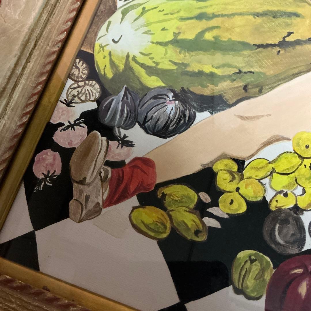 藤田嗣治 肉筆 油彩画 果物と少女 （市場では模写）藤田嗣治と東郷青児