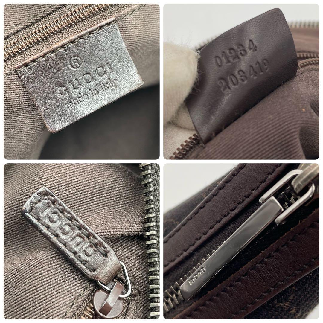 人気 GUCCI グッチ GG キャンバス レザー ショルダーバッグ ブラウンの