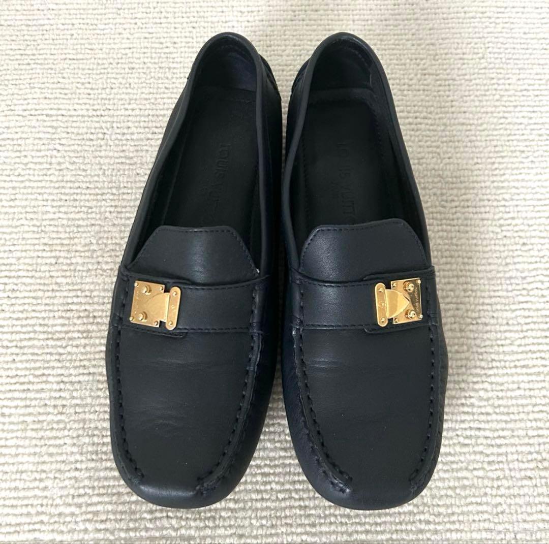 美品 ルイヴィトン ローファー フラットシューズ ネイビー 23.5cm