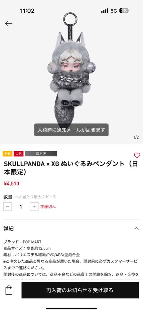 SKULLPANDA x XG ぬいぐるみペンダント 即納】【新品】【正規品】SKULLPANDA × XG ぬいぐるみペンダント【日本