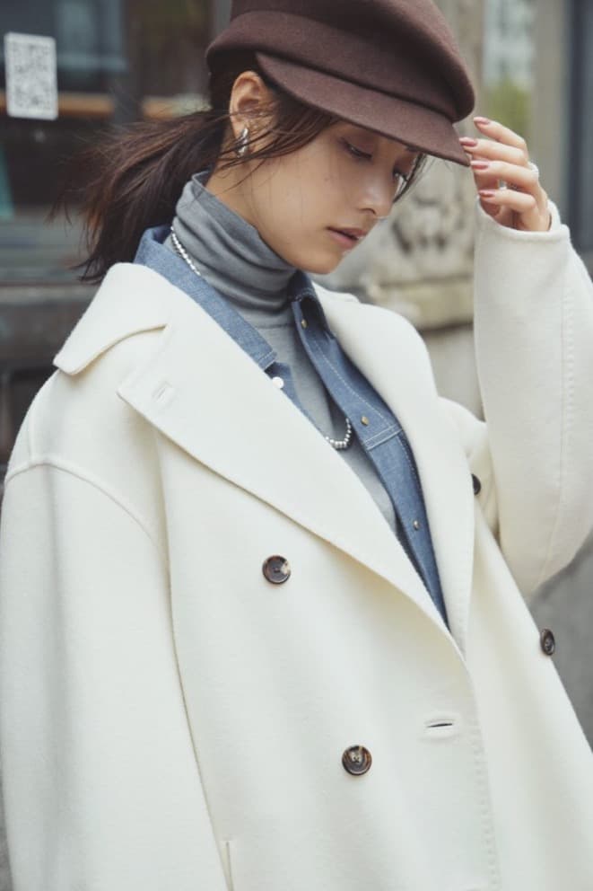 新品 エブール ebure 22AW リュクスメルトンハーフPコート ピーコート