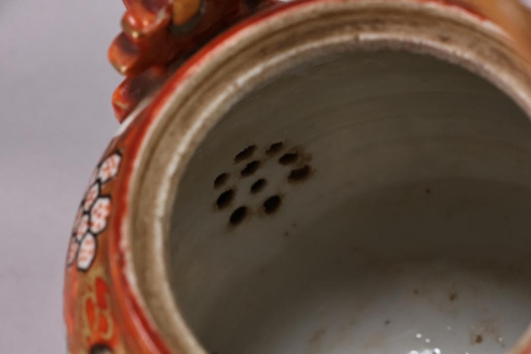 明治期 九谷造 赤絵 花鳥唐子図 注水 急須 重さ347g 茶道具 煎茶道具