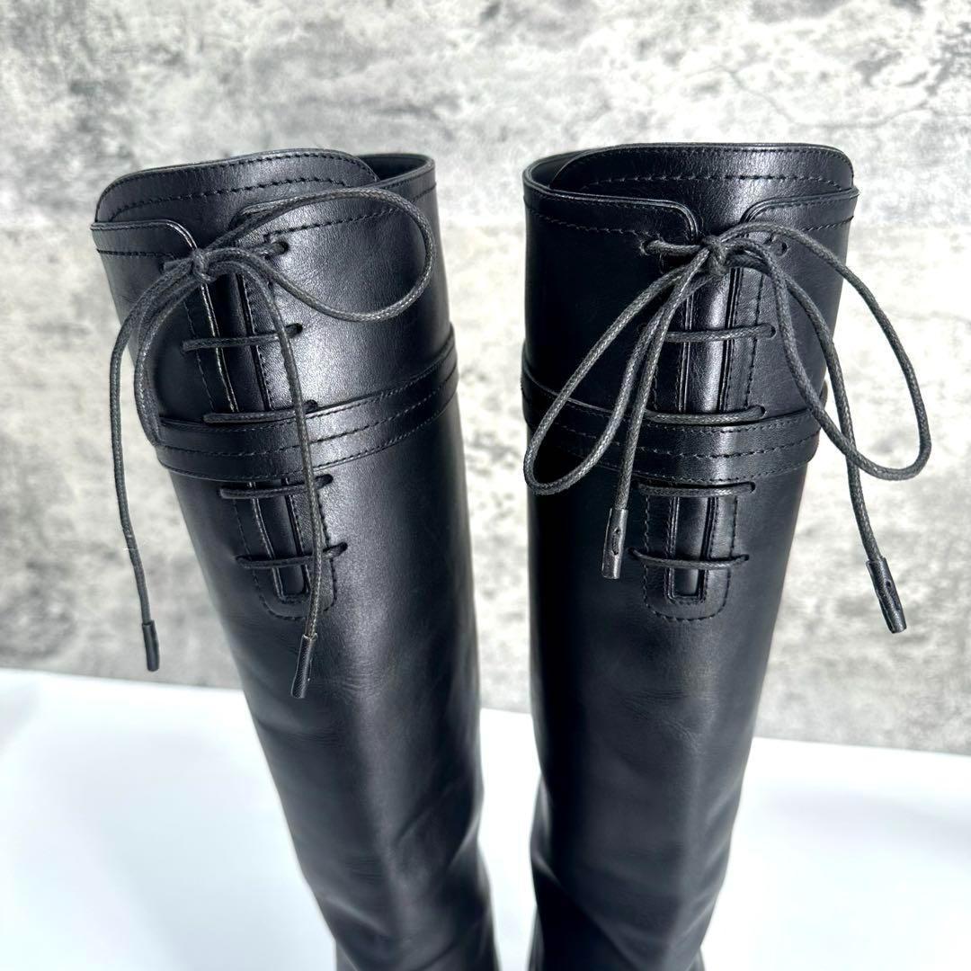 美品★ルイヴィトン ロングブーツ レザー　LVゴールド金具 ロゴ 22.5cm