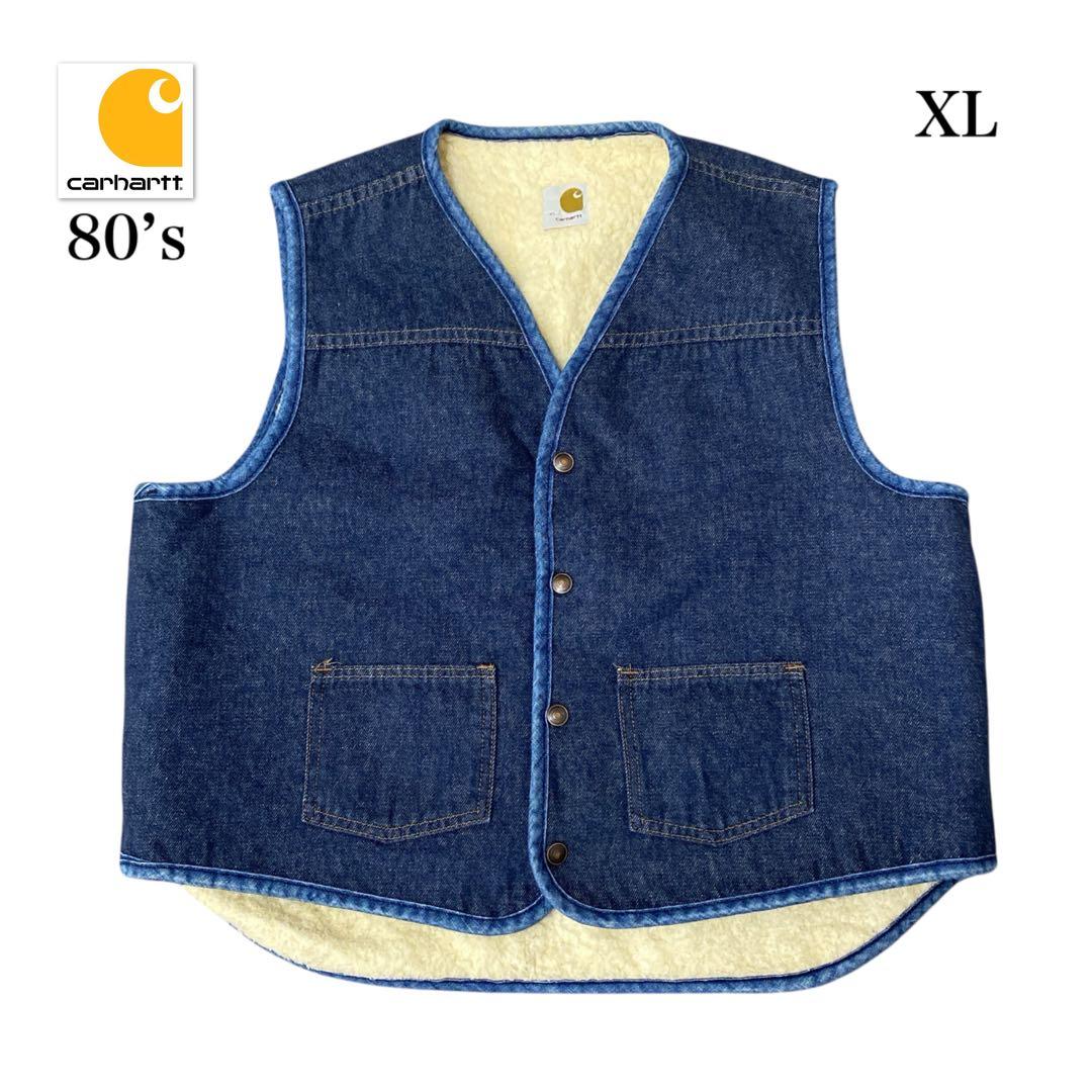 当日発送フォロー割80’s Carhartt denim vest XL Vintage 80s CARHARTT Denim Sherpa Lined Snap Vest 8SV Men's Sz XL