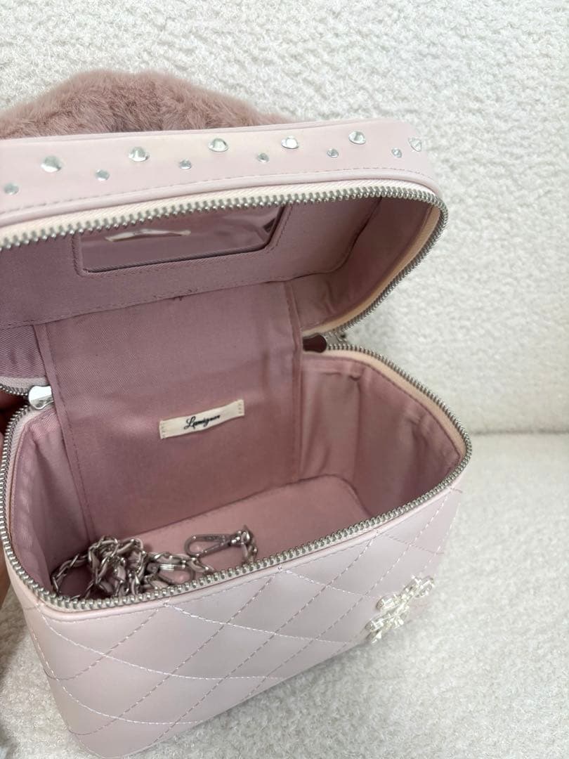 Lumignon ルミニョン キルティング ファー バニティバッグ ピンク