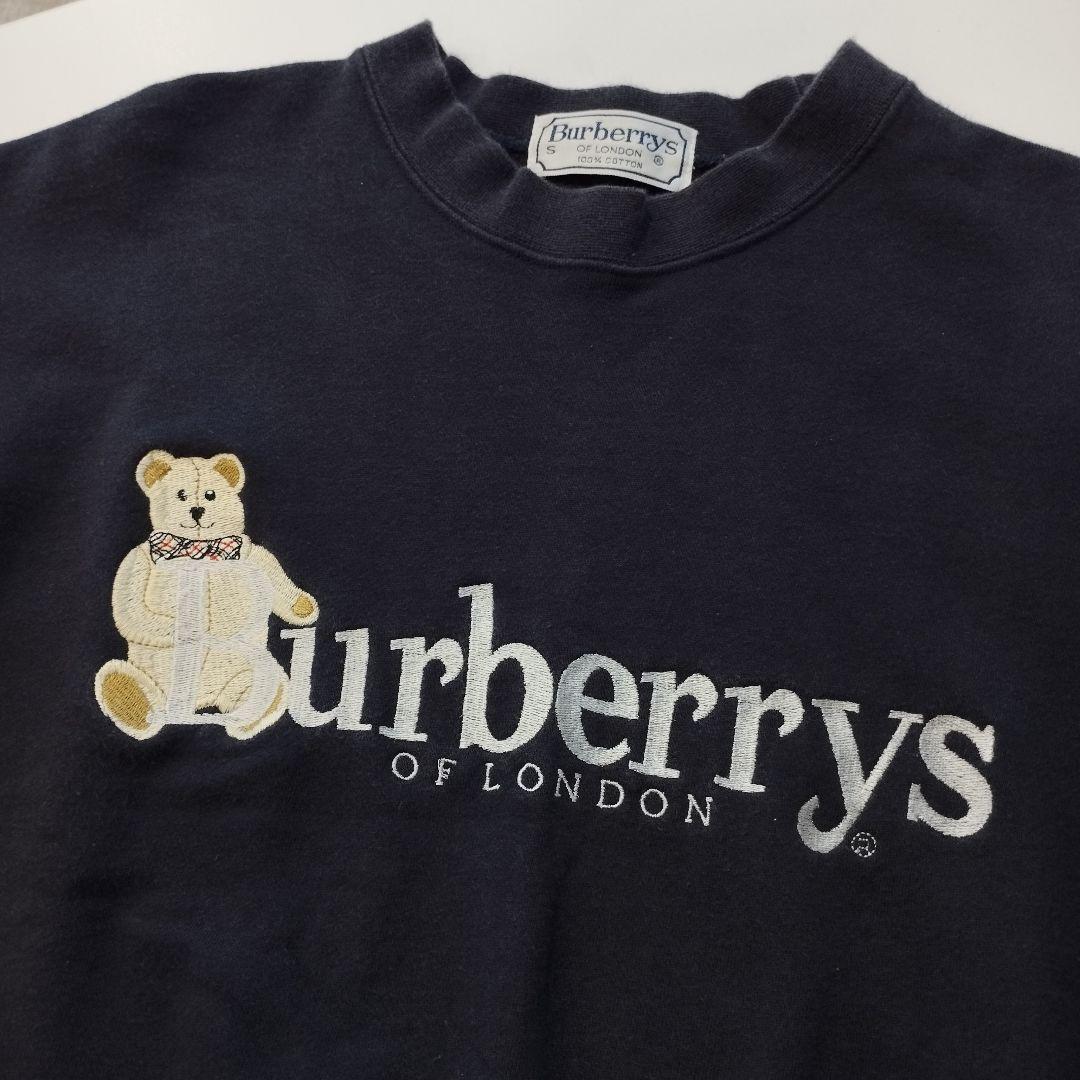 Burberrysバーバリー英国製スウェットトレーナーベア全刺繍Sサイズ