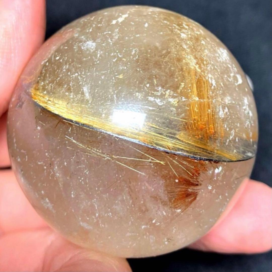 45mm ゴールドルチルクォーツ 丸玉 スフィア 金針水晶