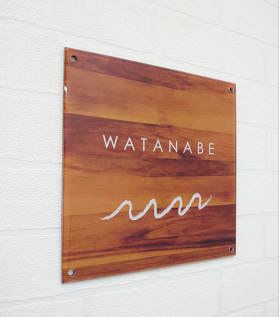 Herb様専用＊木目・モンステラ付アクリル表札＊4辺45度斜めカット