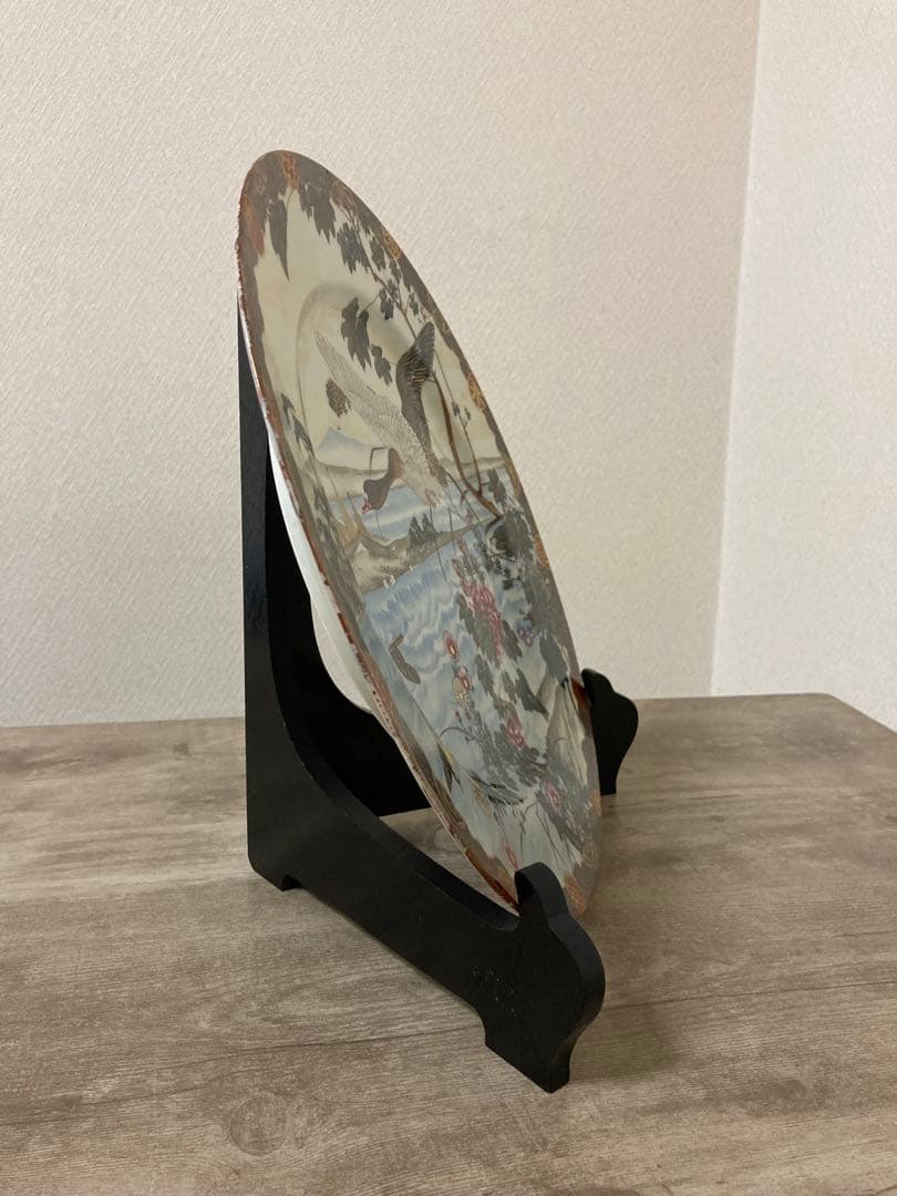 明治手描き夫婦雁と牡丹大皿2枚縁起時代〈検 横濱焼隅田焼眞葛焼