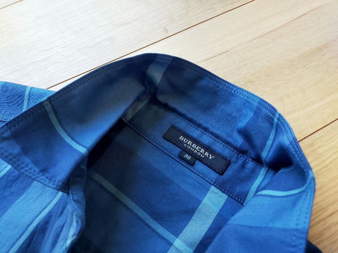 美品バーバリーロンドン 青ブルーチェック 長袖シャツ ブラウス38三陽