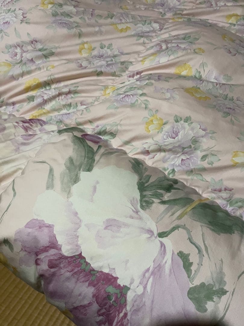 羽毛花柄掛け布団 シングルサイズ ホワイトグース　ダウン95% 1.4kg