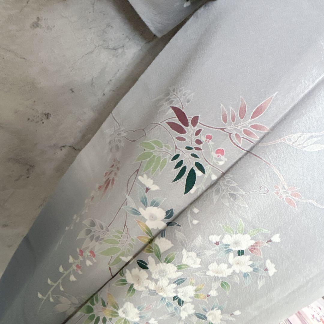 訪問着フルセット 着物 三越 正絹 桜 友禅染 水色 入学式 卒業式