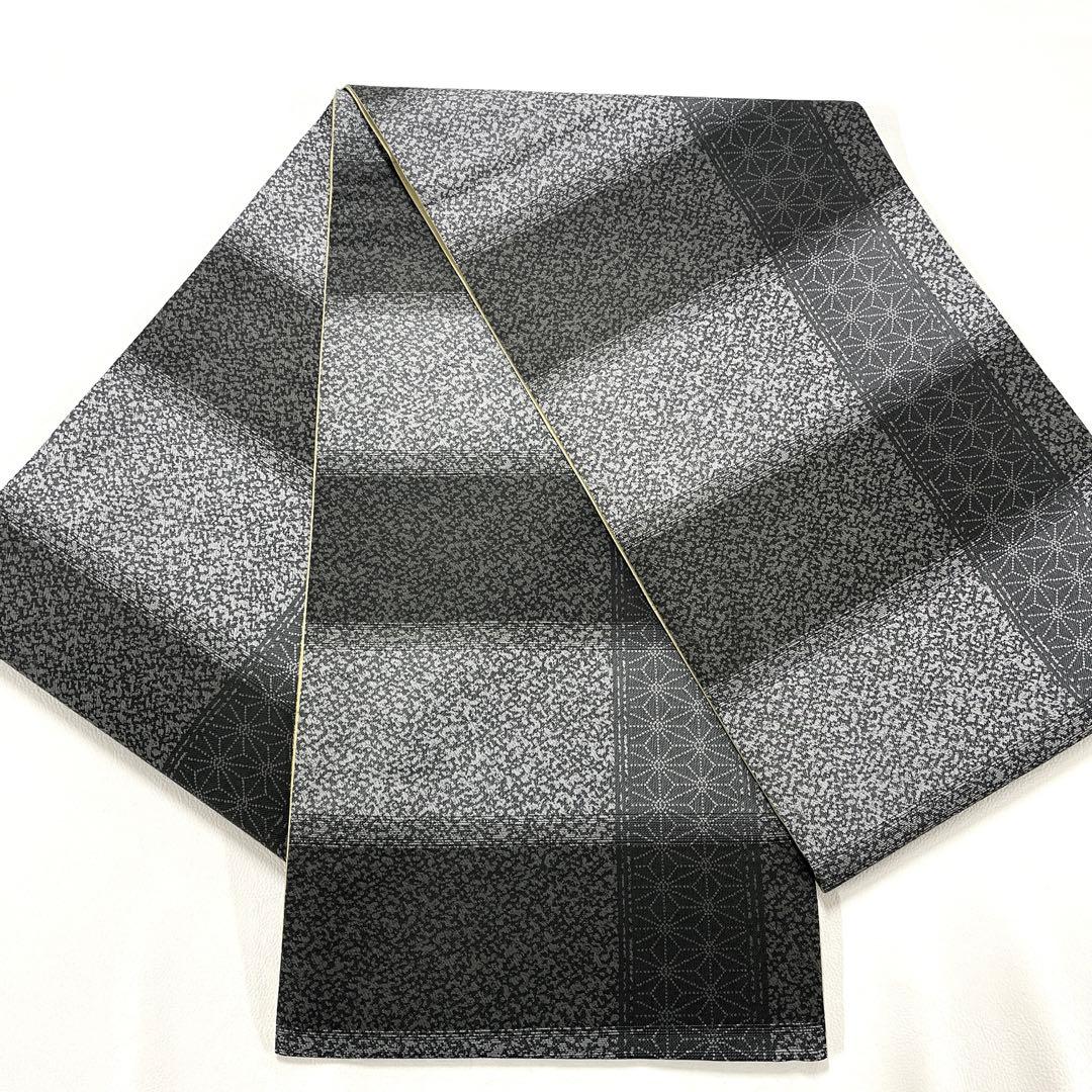 帯6577 ○高級 正絹 ぜんまい紬 紅型 片面全通 リバーシブル 袋帯