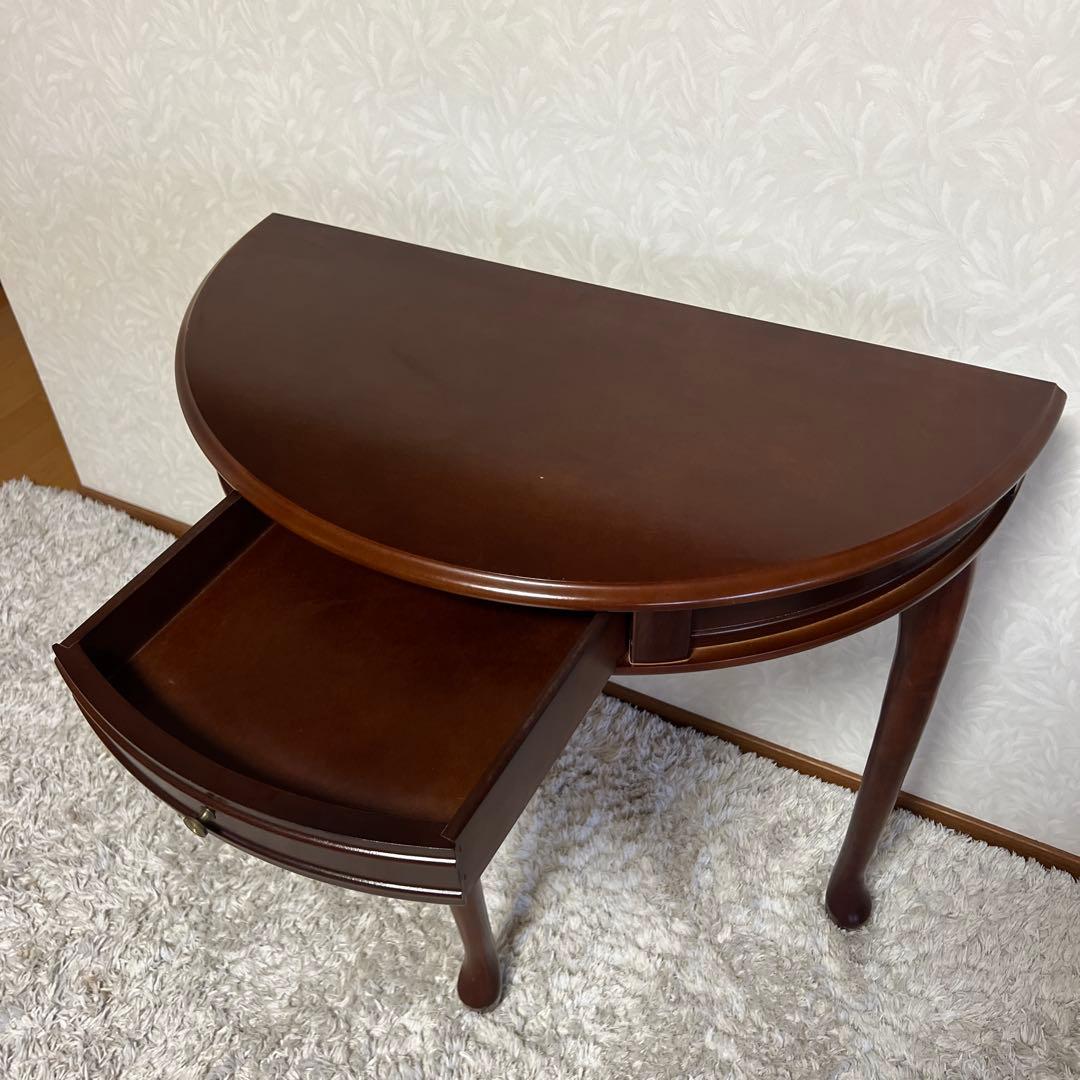 きつねうどん様コンソールテーブル引き出し付き 猫脚ハーフムーン半円