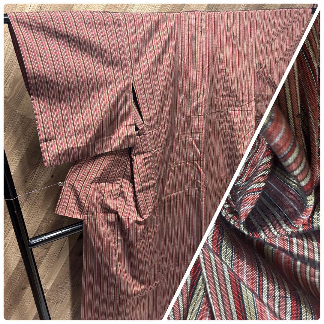ぴ*ん様 z1010 縦ストライプ柄 正絹 単衣着物 広衿 紬着物 10/24