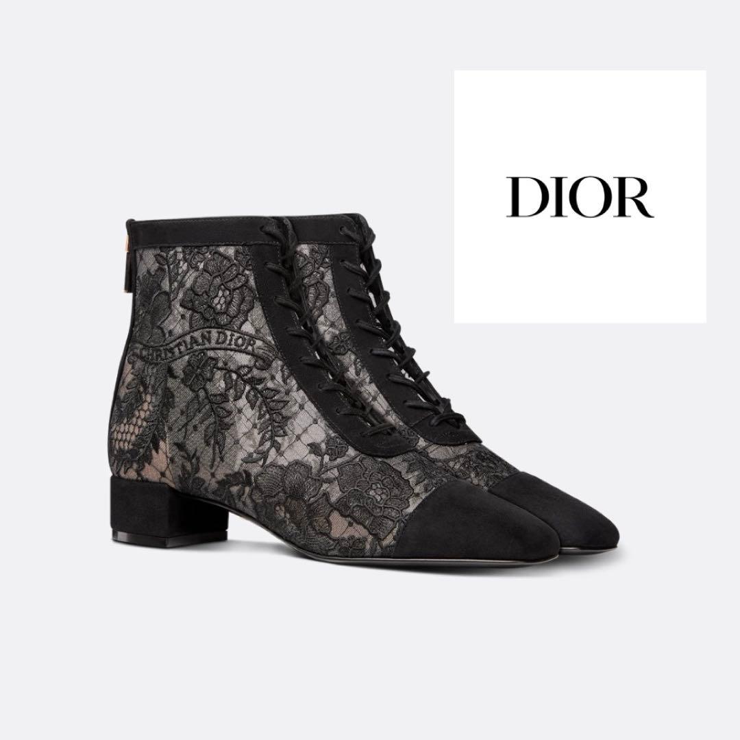 美品✨DIOR Naughtily-D 37 ヒール ショートブーツ　刺繍 DIOR | Naughtily-D ヒール ショートブーツ Dior Roses エンブロイ